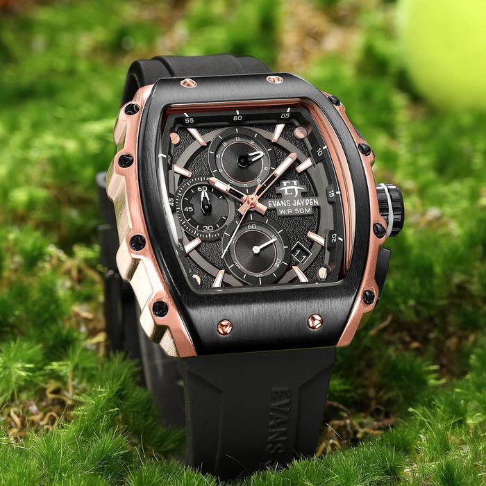 Evans Jayden Jam Tangan Pria 9599 Rubber Silicon Kaca Sapphire Chronograph Water Resistant 5 ATM