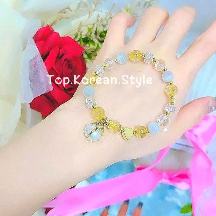 Gelang wanita korea batu Kuning Kumbang Koksi Aura Rejeki elastis premium (max 17cm)