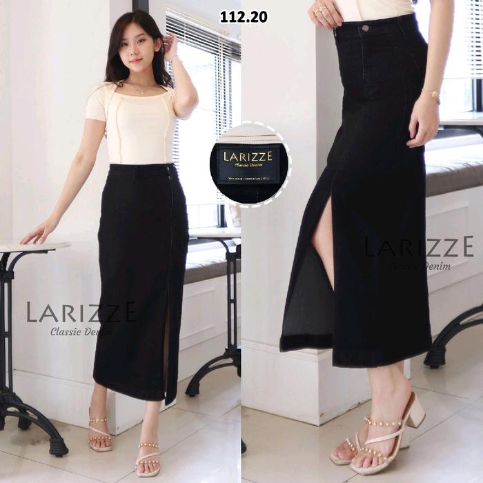 Rok Jeans Wanita Sobek Black | Korean 7/9 Skirt Softjeans Black Garment Nyaman Belah Samping