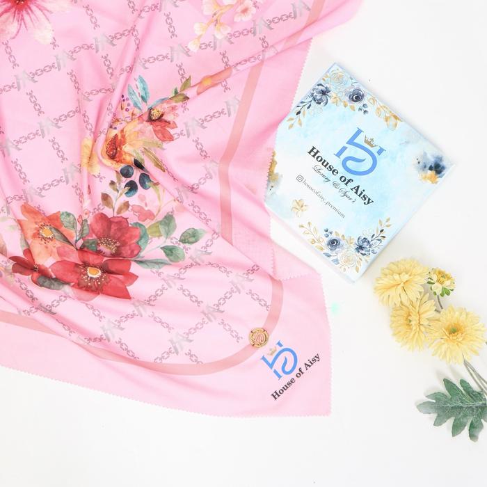 Blossom Printing Scarf Premium | House of Aisy Voal Pink Square