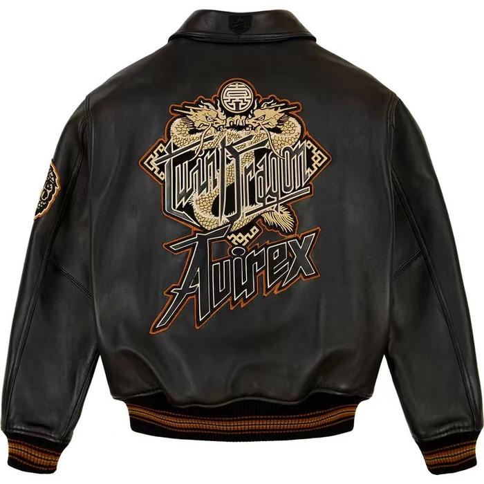 AVIREX High Quality Genuine Sheepskin Coat Men's US Size Classic Varsity Jacket Natural Leather Flig