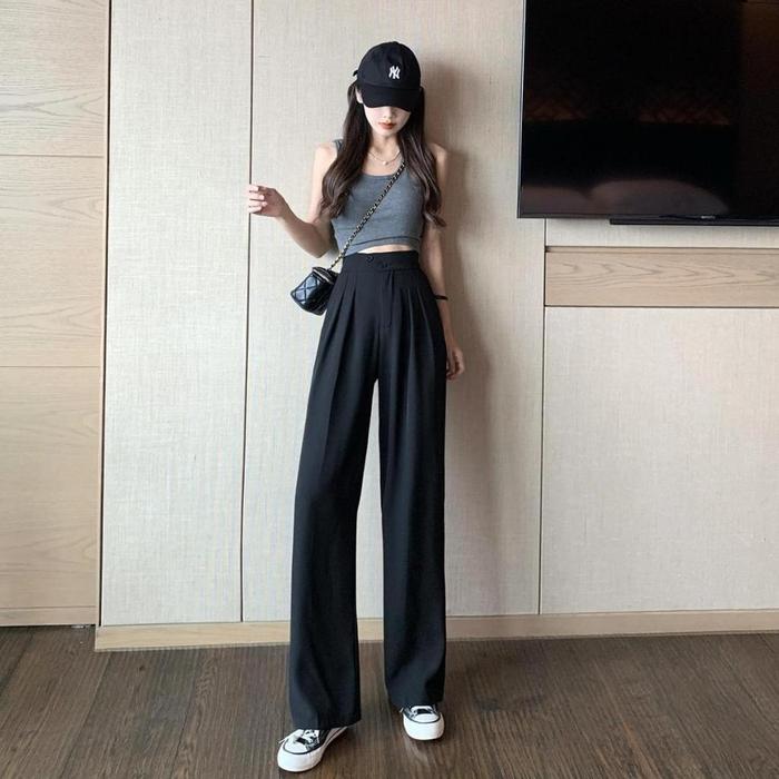 PEACHIE | CPG1457 Celana Loose Kulot High Waist Kasual Fashion Wanita Korea Style Panjang Potongan L