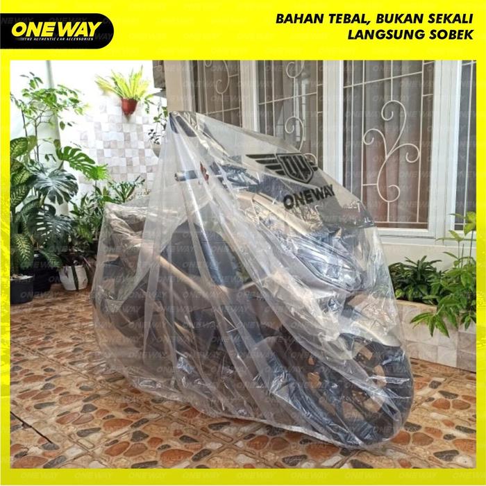 OneWay Cover Sarung Motor Supra X, Revo Plastik Transparan Premium Tebal Anti Air Debu Dan Kotoran