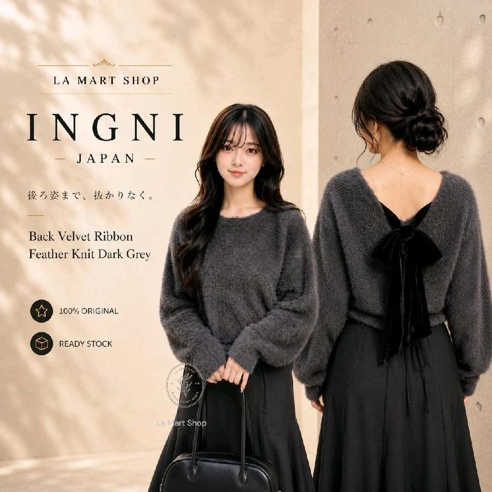 (100% ORI INGNI JAPAN) INGNI Back Velvet Ribbon Feather Knit
