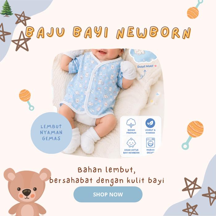Baju Bayi Newborn PokoJang Lengan Panjang Kimono Bayi Motif Lucu Baju Tidur Bayi Newborn Premium