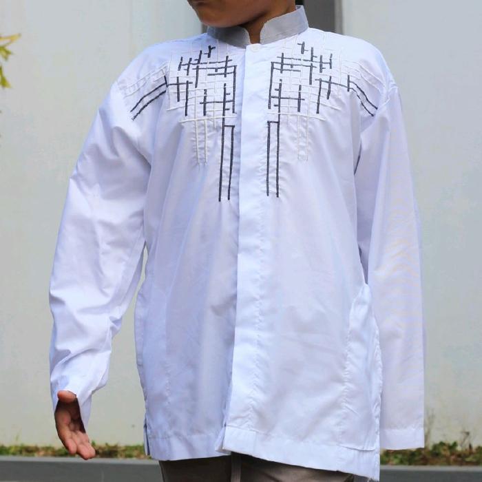 Abdillah - Koko Putih Anak Laki-laki Bordir Lengan Panjang (grosir)