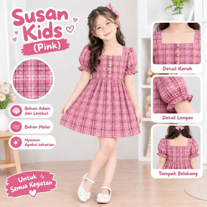 Susan dress anak motif kotak kotak 1-8 tahun baju anak korea import premium Kids