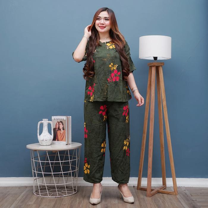 one set cp batik cap ayuna motif sunan alvin terbaru kain tebal tidak nerawang adem nyaman setelan l