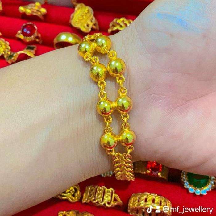 Gelang Merica kombinasi Besar lapis emas murni 24 karat balut kristal premium