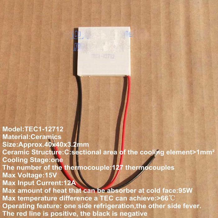 40x40x3.2mm 12A 15V 95W TEC1-12712 Thermoelectric Cooler Peltier