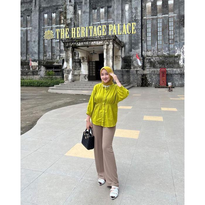 [PROMO!!] AHZA - ALYA SHIRT WANITA BLOUSE LINEN PREMIUM Elegan & Casual Bahan Polo Linen Adem Lembut