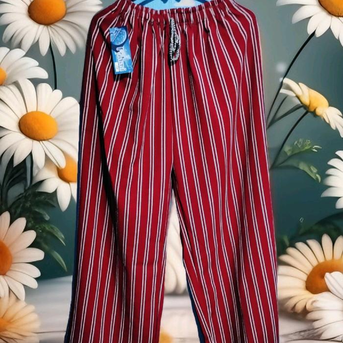 Celana Kulot Fahmi Panjang Wanita Motif Salur Fit Karet Kulit Melar Bahan Wafel - Nyaman,