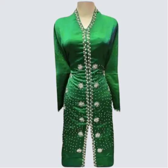 Setelan Tunik Wanita Muslim Taveta Bridal Combinasi Payet Warna Hijau Botol Batik Biru Gold Kebaya N