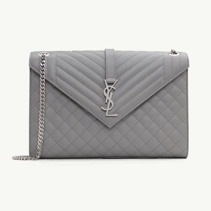 YSL Large Monogramme Envelope Shoulder Bag in Stone Grey Caviar L