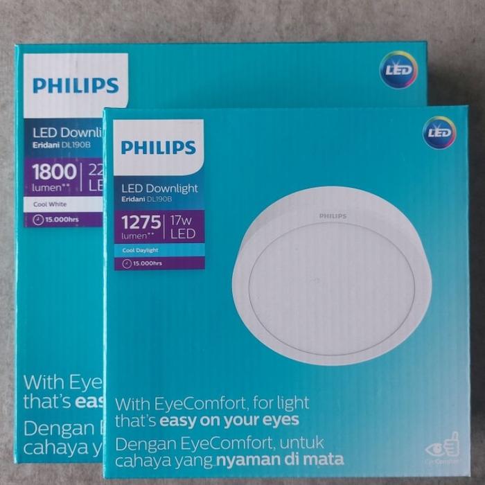 Lampu PHILIPS LED Downlight Outbow Bulat Eridani DL190B Round Surface 17w 22w Watt Putih Cool DayLig