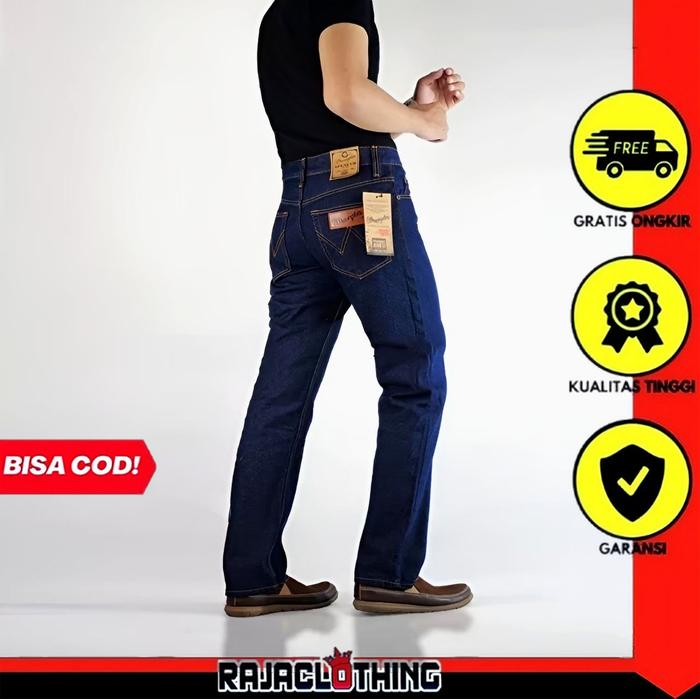 RCL - Celana Jeans Wrangler Biru Navy Standar Reguler Original Pria Size 28-38 Panjang Standar Regul