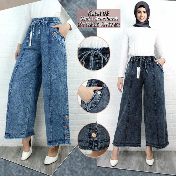 KULOT JEANS RAWIS PREMIUM TEBAL KANCING BAWAH BOYFRIEND PREMIUM VIRAL TIKTOK KULOT BELAH SAMPING DAN