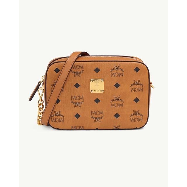 MCM MONOGRAM CAMERA CHAIN SHOULDER BAG IN COGNAC