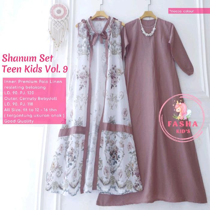 Shanum Vol 9 Inner+Outer anak cewek remaja teens by fasha kids / Gamis polos Inner ceruty printing b
