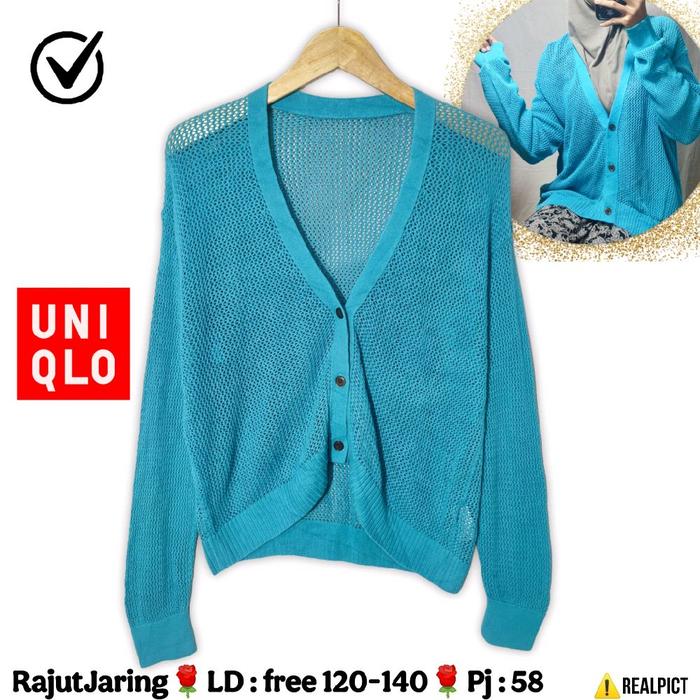 UNIQLO Cardigan Jaring Size M L XL Jumbo Hijau Biru Tosca Kancing Depan Cardi Kardigan Brand Premium