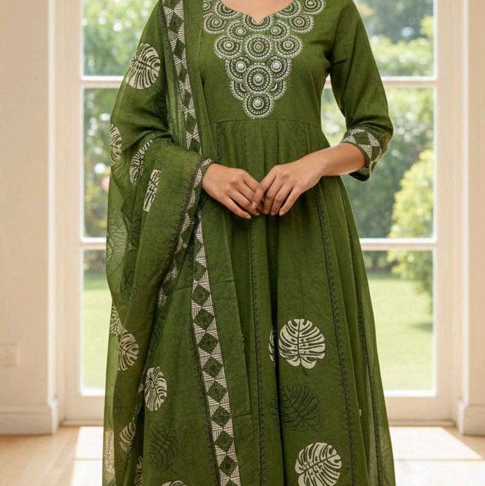 ORI INDIA-Setelan Anarkali Katun India Original, Lyanz Fashion (LF) Set Gamis India Bordir Mewah, Dr