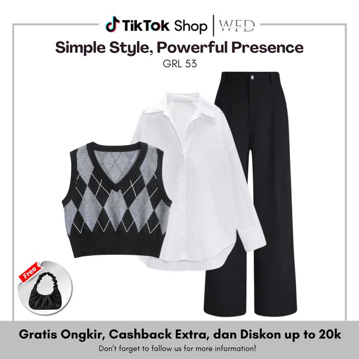 WFD | Setelan Yearbook (Vest Diamond Crop,Kemeja,Jennie Knit) Outfit Remaja Cantik | GRL 53