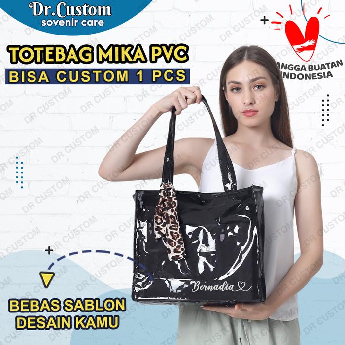 TAS MIKA PVC KASUAL KOREA - CUSTOM SABLON TAS MIKA - TOTEBAG MIKA WANITA - TAS MIKA PVC HITAM - CUST