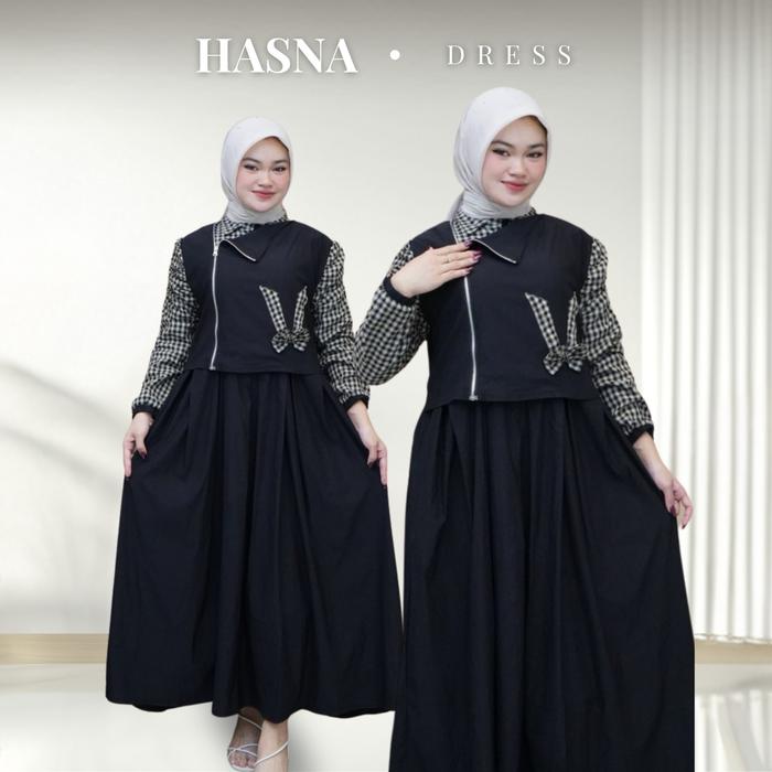 Hasna Dress - Gamis Rompi Zipper - Panjang Muslim Wanita Baby soft Jeans