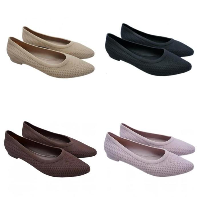 (COD) Sepatu Formal Shoes Jelly Karet Wanita Lancip Motif Polos Porto BTS Kerja Flat - 36, Ungu