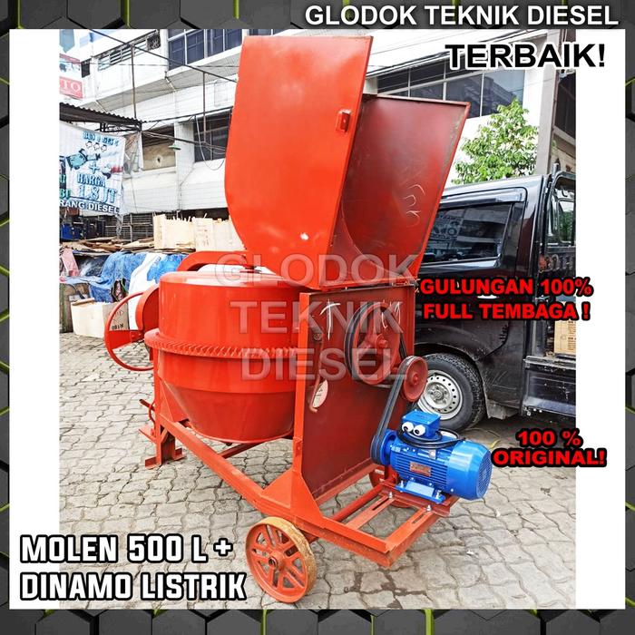 Mesin Molen Cor Beton 500 L LITER + Dinamo Elektro Listrik 3 Phase KUALITAS TERBAIK
