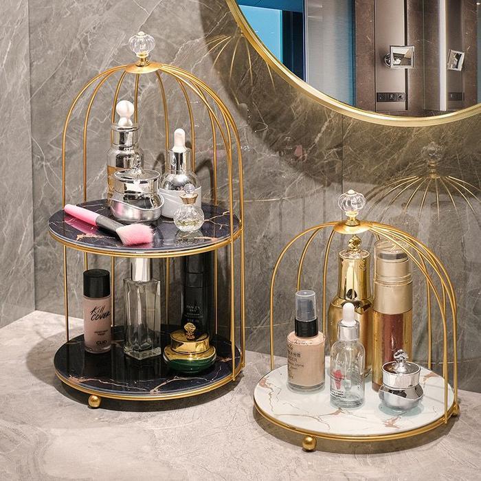 BIRDCAGE 2 SUSUN ALAS MARBLE - RAK SKINCARE - RAK KUE - RAK SERBAGUNA - RAK KOSMETIK