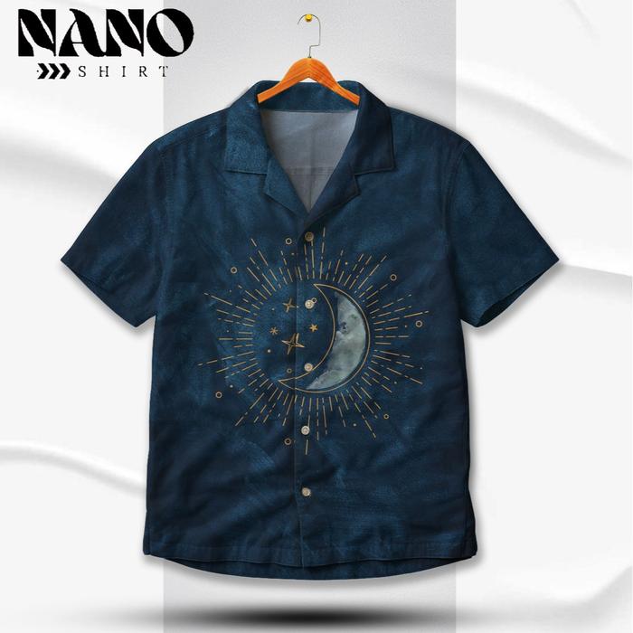 NANO Kemeja Full Print Lengan Pendek Dark Blue Moon Star Mystical Estetik – Kemeja Hawaii Premium Ad