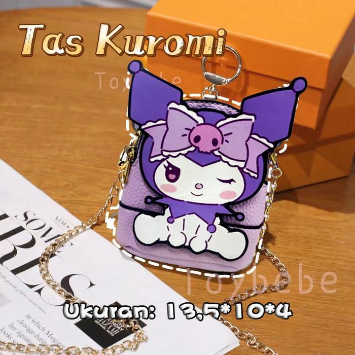 Kuromi [Ready] Tas Wanita Kuromi/lotso Tas Bahu Mini 13.5x10x4 cm Bahan PU Ungu dengan Rantaikak dan