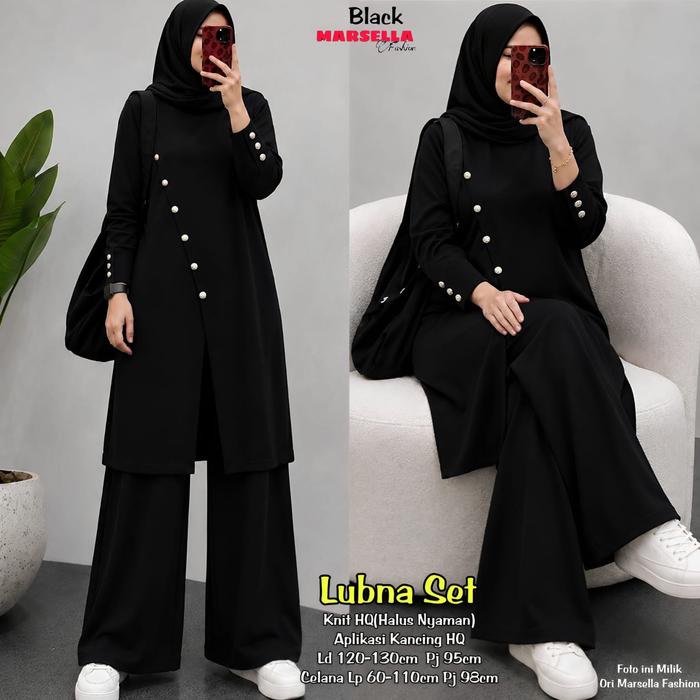 Marsella Fashion Baju Set Wanita Lubna Knit HQ Blazer & Celana Hijab Syari Tunik Batik Atasan Hijab 