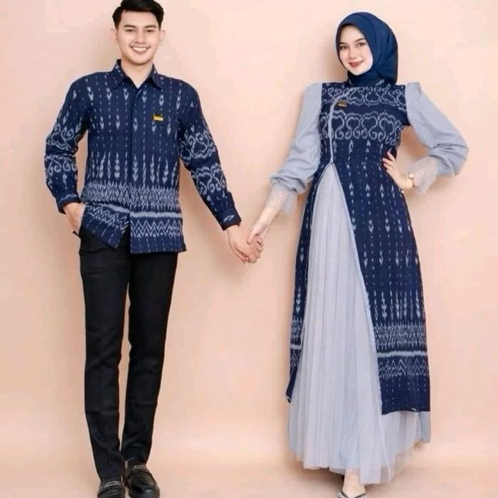 New setcouple raina series navy baju lebaran outfit muslim gamis wanita kemeja pria dewasa dan kemej