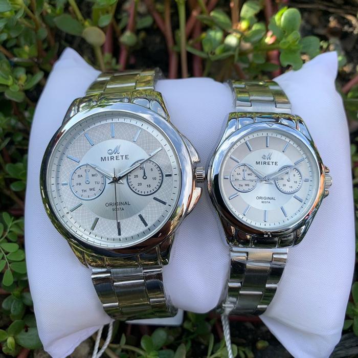Jam Tangan Mirete rantai silver couple 9037A paten kali Elegan Kaca mewah berkilau stainless steel w