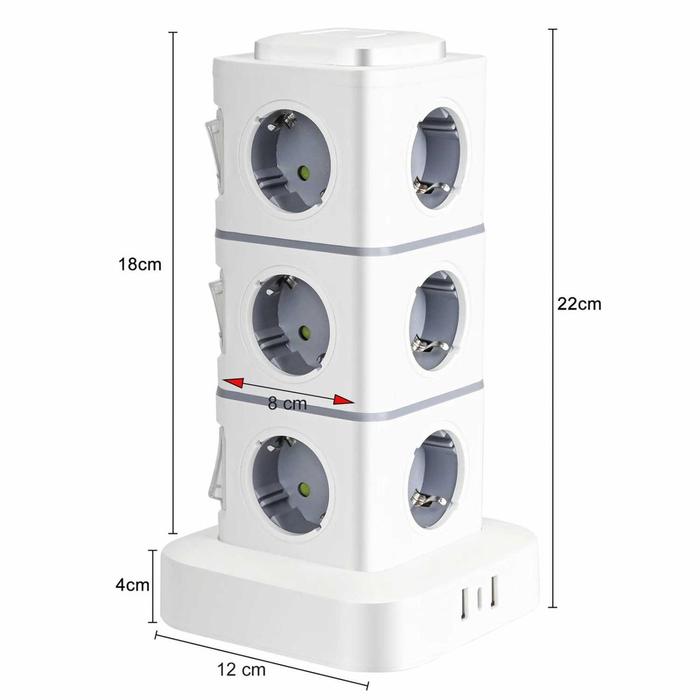Primal NINNE Stop Kontak Power Socket Strip Tower Colokan Listrik 2500W NN812