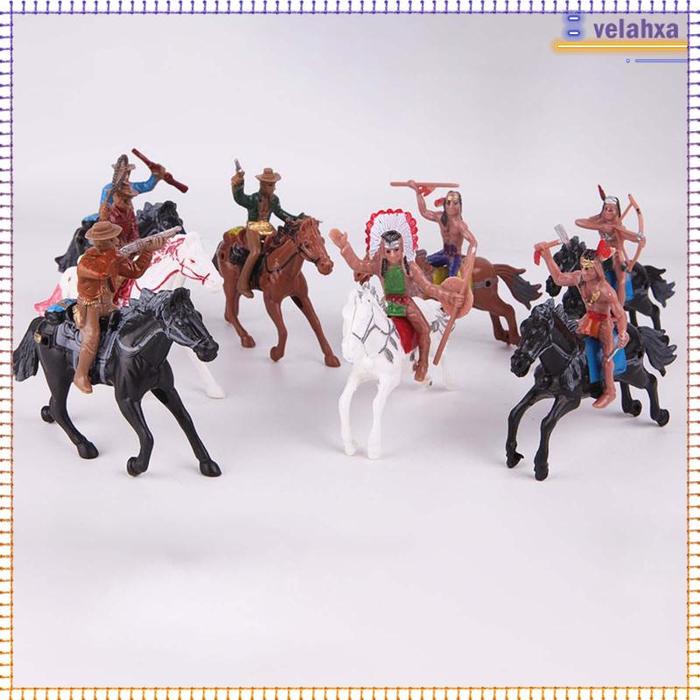 (Velahxa) 8pcs / Pak Mainan Action Figure Koboi Dengan Kuda Untuk