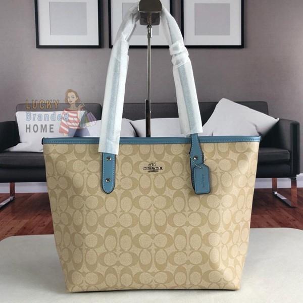 Tas COACH F58292 Tote Bag Signature City Zip Tote Light Blue  Original
