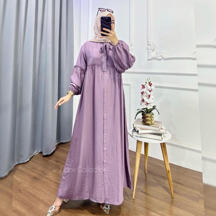 Terbaik ALMIRA Dress Polo Linen Premium Polos Gamis Kancing Nyaman Terimakasih