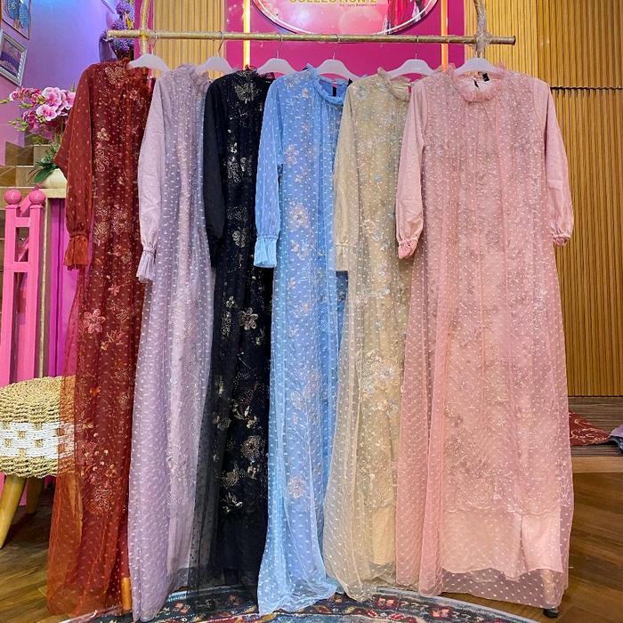 dres brokat model bunga/gamis cantik/dres kekinian
