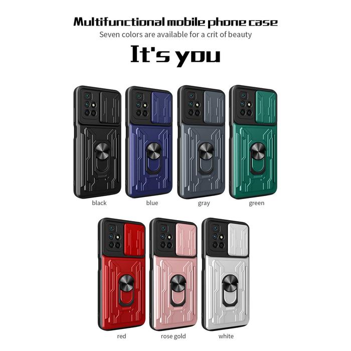 Slide Card Slot Lens Push Window Case For Xiaomi Redmi 10 Note 10 Pro