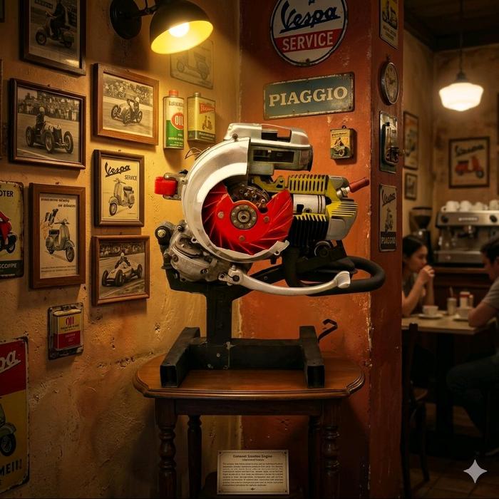 mesin vespa bekas display dealer resmi italia thn 70 an rare antik sepeda helm jaket jam tank tepong