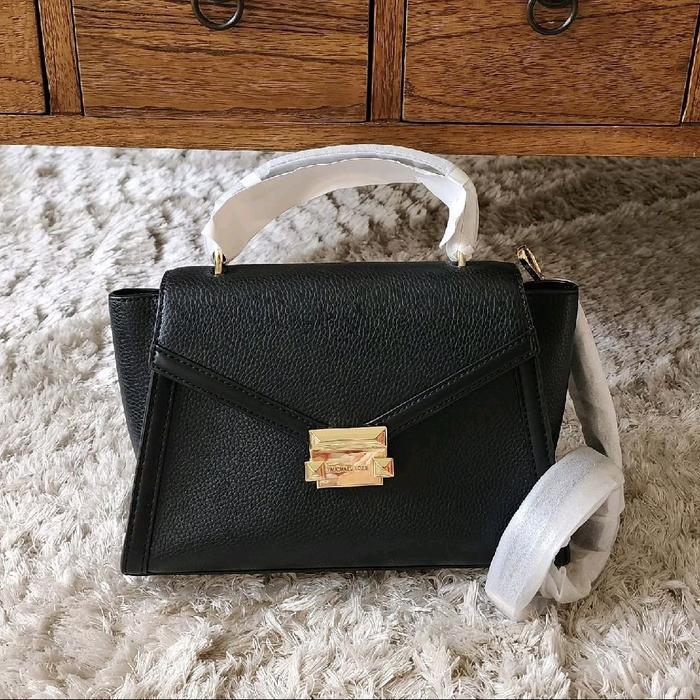 tas wanita mk whitney medium flap th satchel black ej