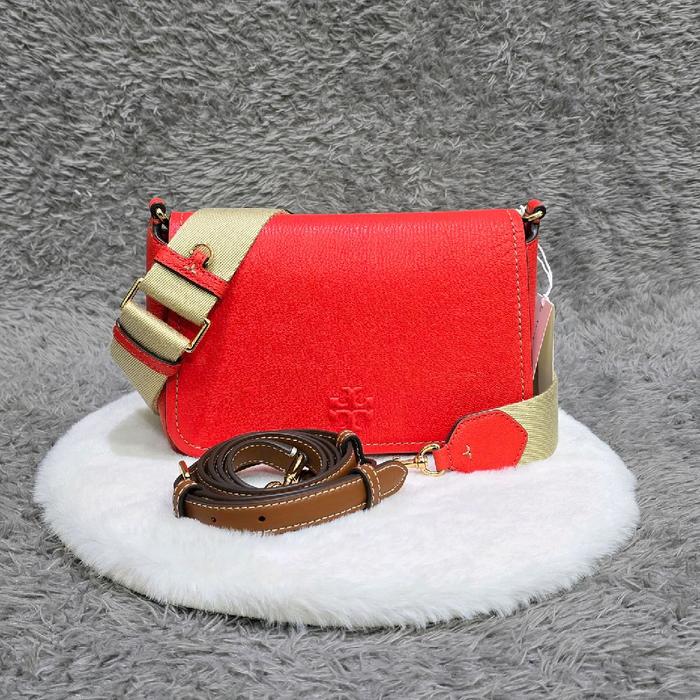 (100% ORI) TB THEA TEXTURED FLAP CROSSBODY POPPY RED
