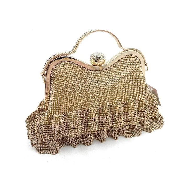 tas pesta ruffle rantai tali panjang chain curly rumbai elegant unik party bag mini kecil handle han