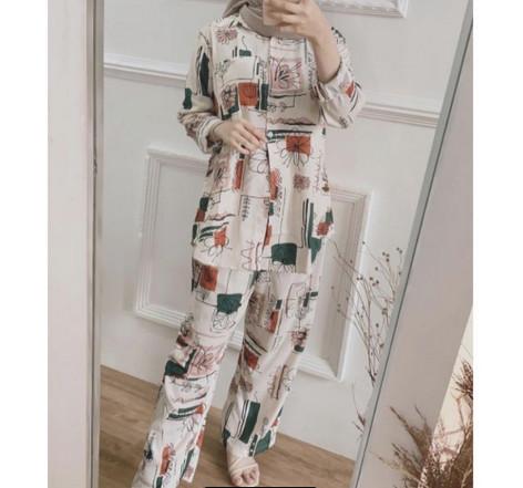 SETELAN KEMEJA LENGAN PANJANG MOTIF TERBARU CANDY LADY JUMBO clopro