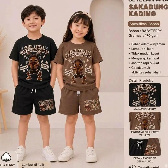 eeee eeee sakadungkading setelan anak laki-laki dan perempuan umur 3-12 tahun baju anak lengan pende