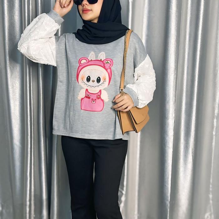Sweater oversize lengan balon panjang labubu Lembut