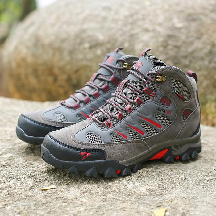 SEPATU GUNUNG HIKING SNTA TEX 493 GREY RED SEMI WATEROOF *